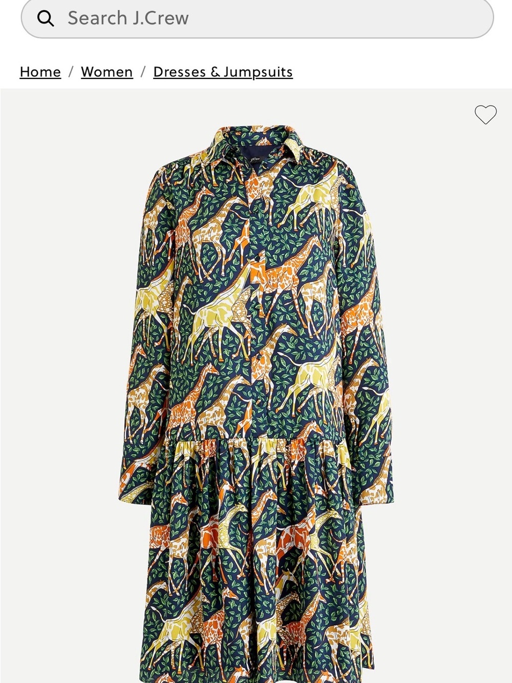 J.Crew Giraffe Print Drop-Waist Shirt Dress in Navy & Mustard